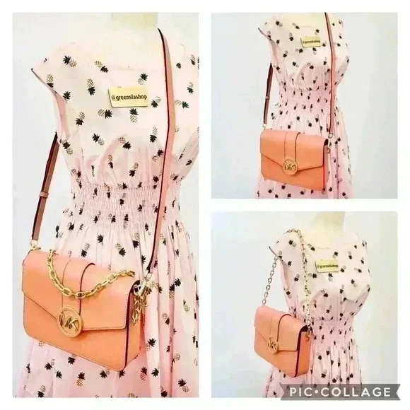 Michael Kors Carmen Medium Monogram Flap Crossbody leather sherbert - Picture 9 of 11